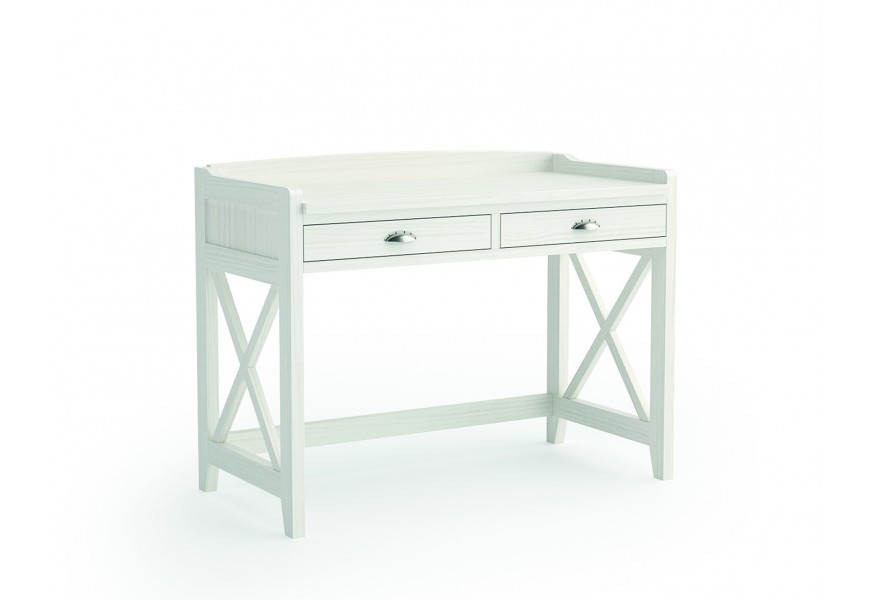 Designový psací stolek Verona z masivního dřeva bílé se dvěma šuplíky a venkovskými prvky