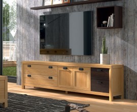 Masivní designový TV stolek Lyon v moderním stylu se šuplíky a dvířky 231cm