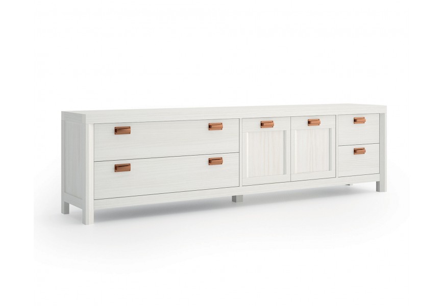 Masivn&iacute; designov&yacute; TV stolek Lyon v modern&iacute;m stylu se &scaron;upl&iacute;ky a dv&iacute;řky 231cm