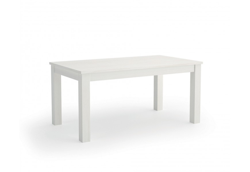 Luxusní skandinávský bílý jídelní stůl Lyon s obdélníkovou rozkládací vrchní deskou a čtyřmi hranatýma nohama s minimalistickým designem z masivního dřeva