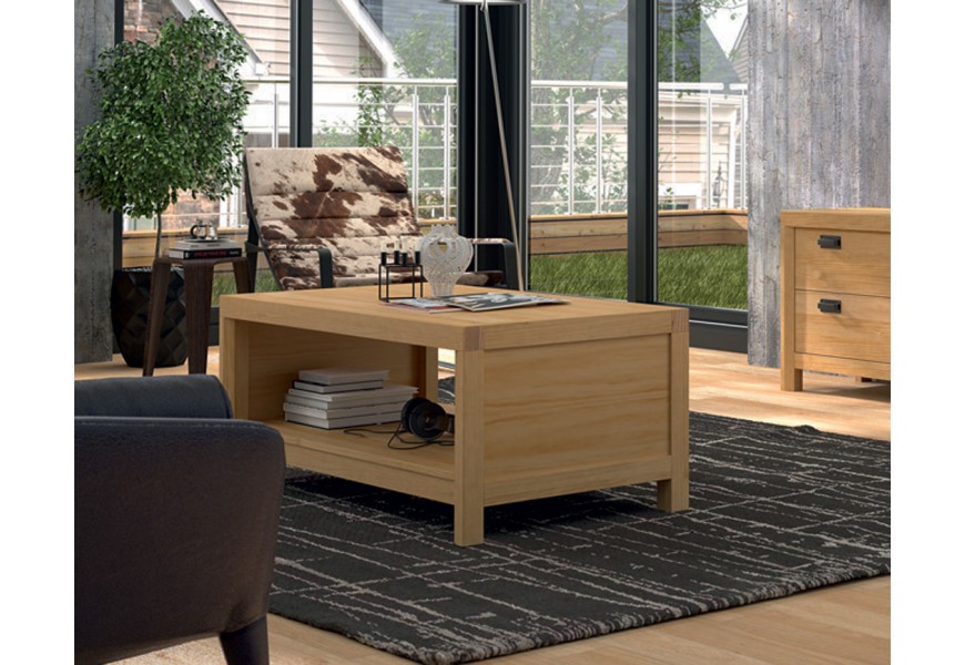 Luxusní designový konferenční stolek Lyon z masivního dřeva s poličkou obdélníkový