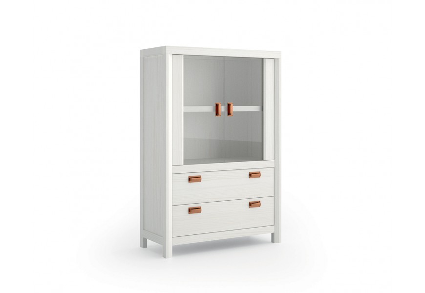 Exkluzivn&iacute; masivn&iacute; n&iacute;zk&aacute; vitr&iacute;na Lyon se dvěma skleněn&yacute;mi dv&iacute;řky a p&aacute;rem z&aacute;suvek 146cm