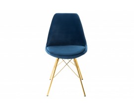 Designová moderní židle Scandinavia se zlatým kovovým nohama a tmavě modrým čalouněním 86cm