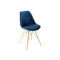 Designová moderní židle Scandinavia se zlatým kovovým nohama a tmavě modrým čalouněním 86cm