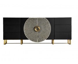 Art-deco exkluzivní příborník Caderina černé barvy se zlatými prvky ze dřeva a kovu 200cm
