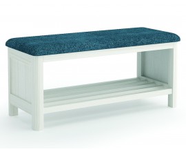 Modern&iacute; lavice z masivu Cerdena s otevřenou polic&iacute; a vrchn&iacute;m čalouněn&iacute;m na nožičk&aacute;ch 90 cm 