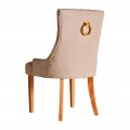 Chesterfield prošívaná béžová jídelní židle Beig s klepadlem a nohami ze dřeva 90cm