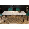 Elegantní mramorový jídelní stůl Forisma s bílou povrchovou deskou s mramorovým efektem a černýma nohama z kovu
