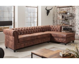 Luxusní rohová vintage chesterfield sedačka Holger hnědá pravá 280cm