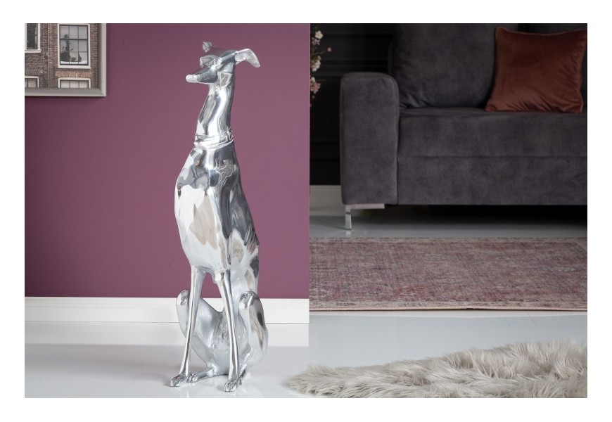 Luxusní moderní dekorační soška psa stříbrná