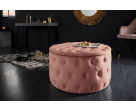 Elegantní moderní taburetka do obývacího pokoje Modern Barock kulatého tvaru se starorůžovým sametovým potahem 75cm 