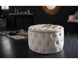 Stylová kulatá aburetka Modern Barock ve světlé béžové barvy s chesterfield prošíváním as úložným prostorem