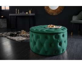 Designová kruhová taburetka do obývacího pokoje Modern Barock v zelené barvě se sametovým čalouněním 75cm