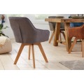 Moderní otočná jídelní židle Caballet s šedým potahem z mikrovlákna a masivními nohama 84cm