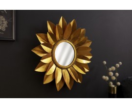 Orientální kruhové nástěnné zrcadlo Slunečnice se zlatým kovovým rámem ve tvaru lupenů 60cm