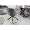 Retro designová otočná jídelní židle s tmavě šedým čalouněním a černými kovovými nohami 83cm