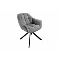 Retro designová otočná jídelní židle s tmavě šedým čalouněním a černými kovovými nohami 83cm