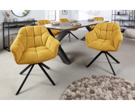 Moderní otočná jídelní židle Mariposa se žlutým čalouněním a černými kovovými nohami 83cm
