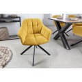 Retro otočná jídelní židle Mariposa se žlutým čalouněním a černými kovovými nohami