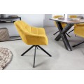 Designová otočná jídelní židle Mariposa se žlutým čalouněním a černými kovovými nohami