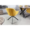 Designová otočná jídelní židle Mariposa se žlutým čalouněním a černými kovovými nohami