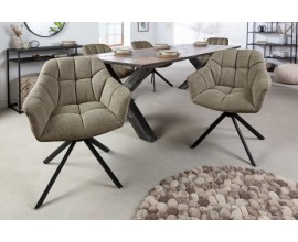 Designová otočná retro židle do jídelny Mariposa s olivově zeleným čalouněním a černými kovovými nohami 83cm