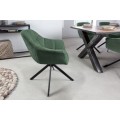 Retro designová otočná židle do jídelny Mariposa s tmavě zeleným čalouněním a černými kovovými nohami