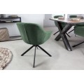 Retro designová otočná židle do jídelny Mariposa s tmavě zeleným čalouněním a černými kovovými nohami