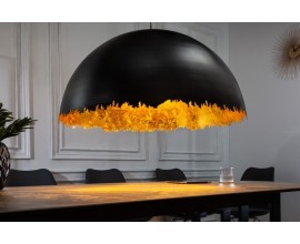 Moderní závěsná lampa Elodie s kovovým půlkruhovým stínítkem v černo-zlaté barvě 76cm