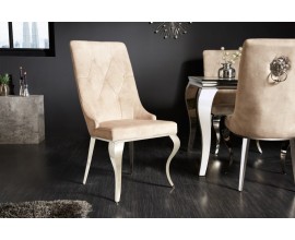 Designová jídelní židle Glamour se sametovým čalouněním v jemné barvě šampaňského s chromovými nohami