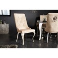 Designová jídelní židle Glamour se sametovým čalouněním v jemné barvě šampaňského s chromovými nohami