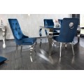 Barokní designová jídelní židle Glamour s chromovou konstrukcí a modrým sametovým čalouněním 102cm