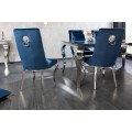 Barokní designová jídelní židle Glamour s chromovou konstrukcí a modrým sametovým čalouněním 102cm