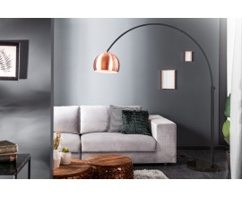 Art-deco moderní stojací lampa Gavin do obývacího pokoje s měděným stínítkem a černou kovovou konstrukcí 170-210cm