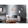 Art-deco moderní stojací lampa Gavin do obývacího pokoje s měděným stínítkem a černou kovovou konstrukcí 170-210cm