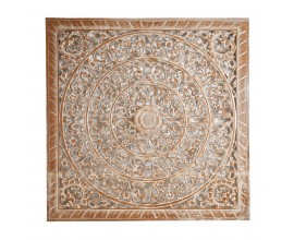 Orientální nástěnná mandala Assam ze dřeva čtvercového tvaru s ornamentálním vyřezáváním 160cm