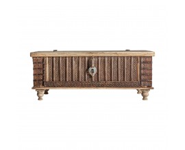 Orientální masivní konferenční stolek do obývacího pokoje Vallexa z teakového dřeva s ornamentálním vyřezáváním 148cm