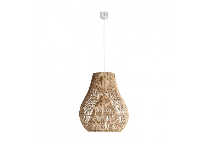Designová závěsná lampa Brodas s ratanovým stínítkem hnědé barvy ve venkovském stylu