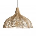 Designová závěsná lampa Brodas ve venkovském stylu se stínítkem z ratanu přírodní hnědé barvy 56cm