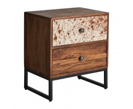 Retro designový noční stolek Texas do ložnice z masivního mangového dřeva hnědé barvy se dvěma šuplíky 56cm