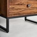 Retro designový noční stolek Texas do ložnice z masivního mangového dřeva hnědé barvy se dvěma šuplíky 56cm