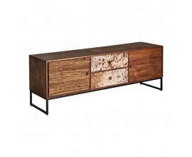 Retro designový TV stolek Texas do obývacího pokoje z masivního dřeva hnědé barvy se dvěma šuplíky a dvířky 175cm