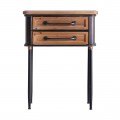 Designový vintage noční stolek Islip ze dřeva s washed white efektem, s černýma nohama a se dvěma šuplíky