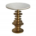 Stylový art-deco kulatý příruční stolek Amuny s mramorovou vrchní deskou a spirálovou kovovou podstavou zlaté barvy 58cm