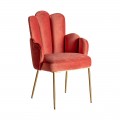 Designový art-deco židle Silia s čalouněním ze sametu v korálové barvě a s kovovými zlatýma nohama