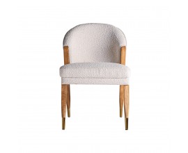 Vintage židle Aurélia s čalouněním z bavlněného buklé smetanové barvy as masivními hnědýma nohama 85cm
