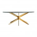 Jedinečný skleněný art-deco konferenční stolek Amuny v kulatém tvaru se zlatou kovovou podstavou
