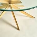 Unikány art-deco skleněný kulatý konferenční stolek Amuny se zlatou kovovou podstavou ve tvaru hvězdy 107cm