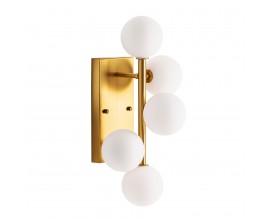 Art-deco nástěnná lampa Esme s kovovou konstrukcí zlaté barvy v art-deco stylu s pěti bílými stínítky 48cm