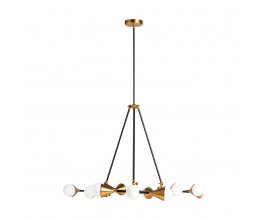 Art-deco luxusní lustr Esme s černo-zlatou konstrukcí a bílými žárovkami ze skla 115cm 